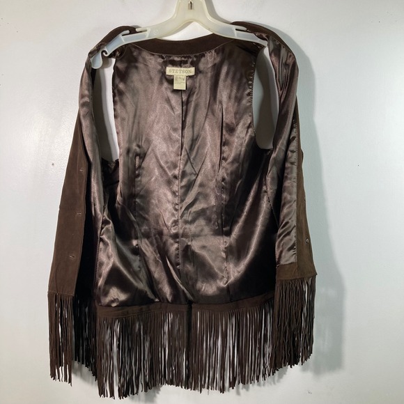 Vintage Stetson Womens Brown Suede Fringe Western Vest L - Picture 3 of 8